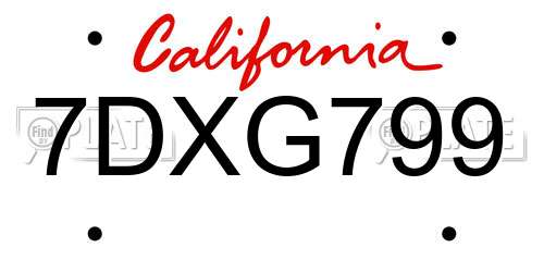 7DXG799 California License Plate