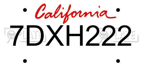 7DXH222 California License Plate