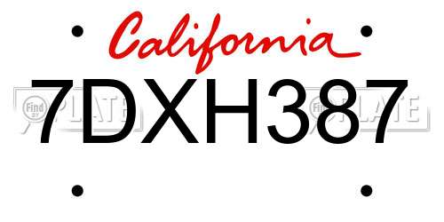 7DXH387 California License Plate