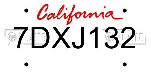 7DXJ132 California License Plate