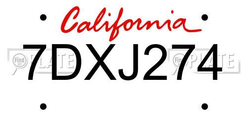 7DXJ274 California License Plate