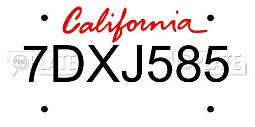 7DXJ585 California License Plate