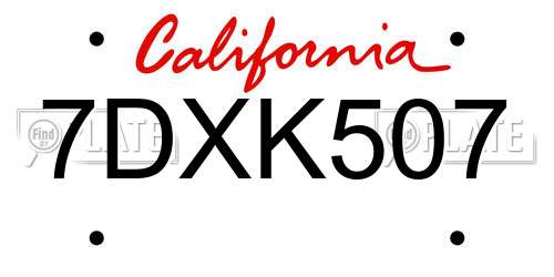 7DXK507 California License Plate
