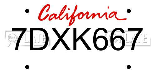 7DXK667 California License Plate