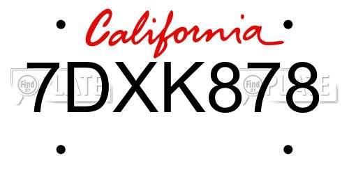 7DXK878 California License Plate