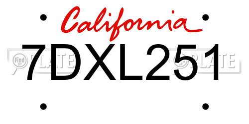 7DXL251 California License Plate
