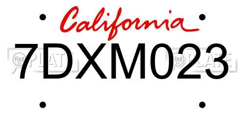 7DXM023 California License Plate