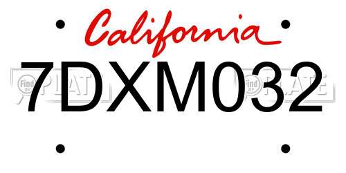 7DXM032 California License Plate