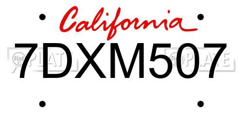 7DXM507 California License Plate