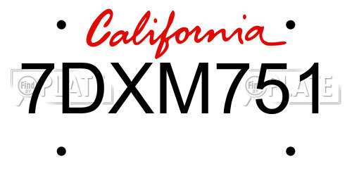 7DXM751 California License Plate