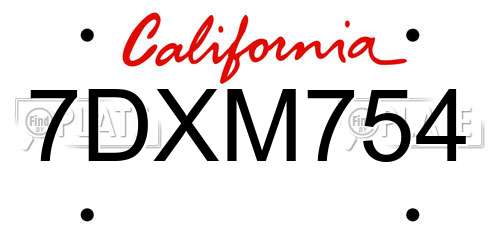 7DXM754 California License Plate