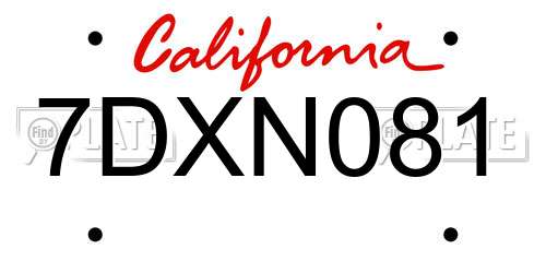 7DXN081 California License Plate