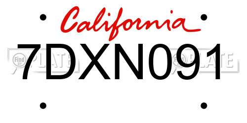 7DXN091 California License Plate