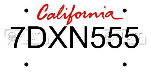 7DXN555 California License Plate