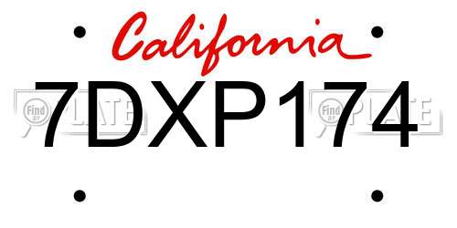 7DXP174 California License Plate