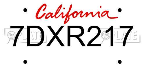 7DXR217 California License Plate