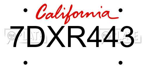 7DXR443 California License Plate