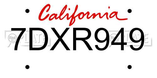 7DXR949 California License Plate