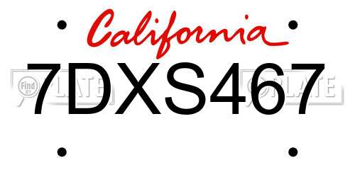 7DXS467 California License Plate