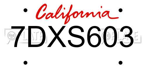 7DXS603 California License Plate