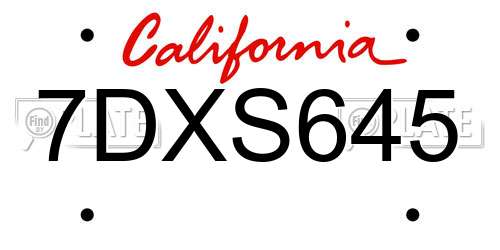 7DXS645 California License Plate