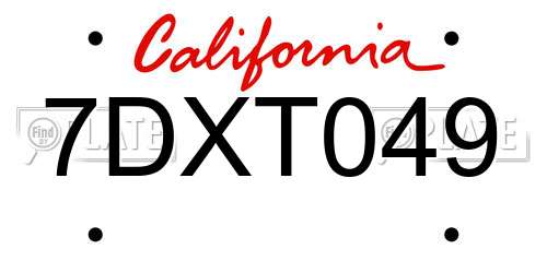 7DXT049 California License Plate