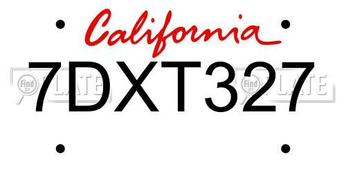 7DXT327 California License Plate