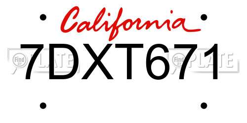 7DXT671 California License Plate
