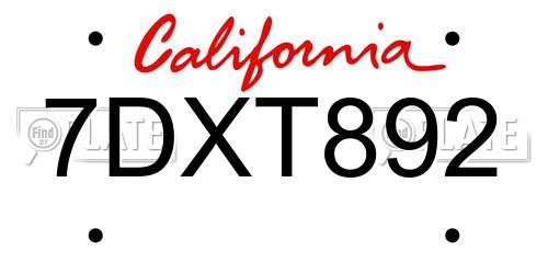 7DXT892 California License Plate