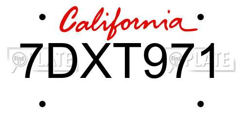 7DXT971 California License Plate