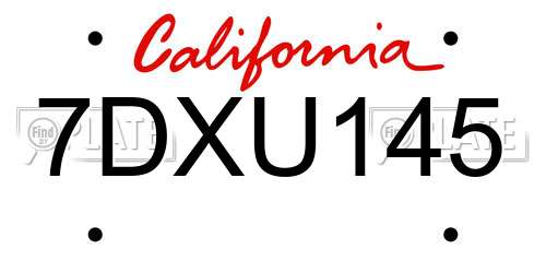 7DXU145 California License Plate