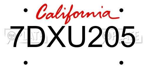 7DXU205 California License Plate