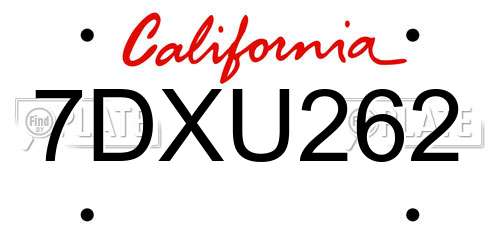 7DXU262 California License Plate