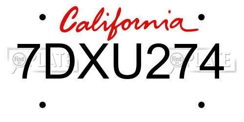 7DXU274 California License Plate