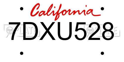 7DXU528 California License Plate