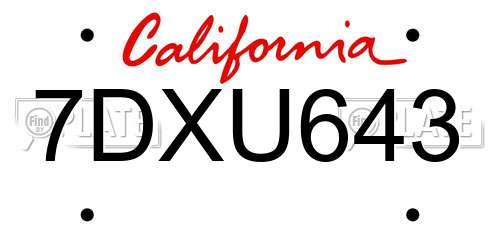 7DXU643 California License Plate
