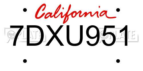 7DXU951 California License Plate