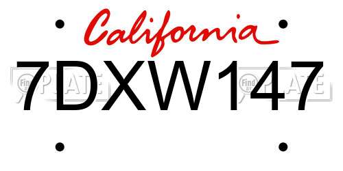 7DXW147 California License Plate