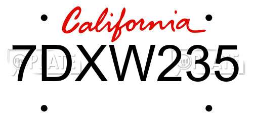 7DXW235 California License Plate