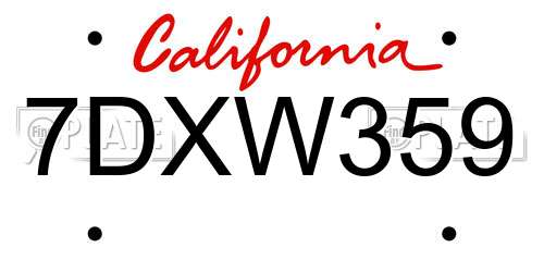 7DXW359 California License Plate