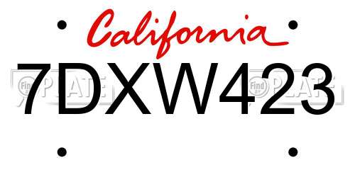 7DXW423 California License Plate