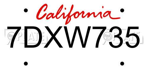 7DXW735 California License Plate