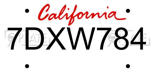 7DXW784 California License Plate