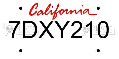 7DXY210 California License Plate