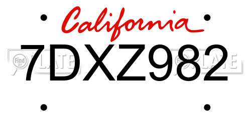 7DXZ982 California License Plate