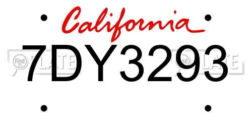 7DY3293 California License Plate