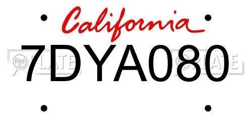 7DYA080 California License Plate