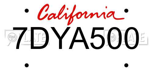 7DYA500 California License Plate
