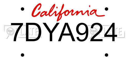 7DYA924 California License Plate