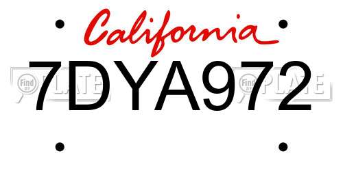 7DYA972 California License Plate